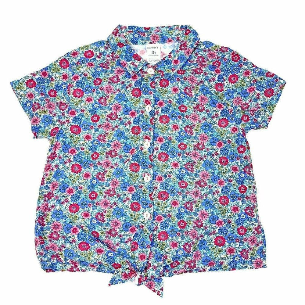 Carter's Toddler Girls Short Sleeves Shirt Floral Print Tie-Front Button Blouse